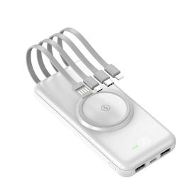 Power Bank OMEGA 18000 mAh cu cabluri Type C & Lightning si USB incorporate Display LED Alb 