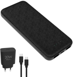 Baterie externa Platinet 10000 mAh + Adaptor Retea 20W + Cablu incarcare USB-C 1m Negru 