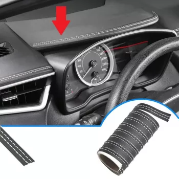 Banda Decorativa Pentru Interiorul Vehiculului Lungime 2M Din Piele Ecologica Culoare Neagra + Cusatura Alba 