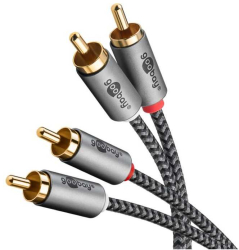 Cablu stereo 2x RCA tata-tata 3m premium extrem de flexibil textil negru Goobay Plus 65294 