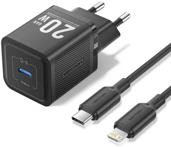 Incarcator pentru priza EU Type-C 20W GaN cablu USB-C la Lightning 1m - Vention TZ-FEPB0-EU-02 - Black 