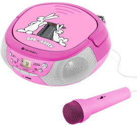 Radio CD pentru copii GoGEN BOB AND BOBEK 2 x 0 8 W Bluetooth karaoke microfon MP 3 USB AUX in roz 