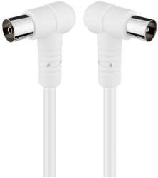 Cablu COAXIAL TV antena 2.5m cotit 90 grade mama-tata 75 ohm clasa A 85DB Dublu ecranat CCS alb 67354 Goobay 