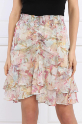 Fusta Guess din sifon cu terminatie cu volane Roz XS INTL 