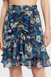 Fusta Guess din sifon cu terminatie cu volane Albastru inchis XS INTL 