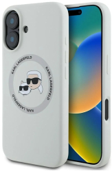 Husa pentru iPhone 16 - Karl Lagerfeld Silicone MagSafe KLHMP16SSKCHTCE - Beige Karl&Choupette Head 