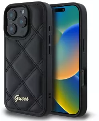 Husa pentru iPhone 16 Pro Max - Guess Quilted Metal Logo GUHCP16XPSQSQSK - Black 