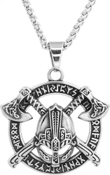 Lant Pandantiv Viking Helmet Axe Inox - PersonalStyle 