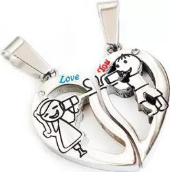 Lantisoare cu pandantive indragostiti inox set Love You PersonalStyle