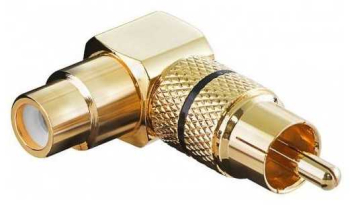 Mufa adaptor RCA mama la RCA 90 tata inel negru metal aurit Goobay