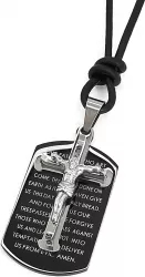 Pandantiv inox Cruciulita Dog Tag otel Inoxidabil cu Snur negru din piele Personal Style 