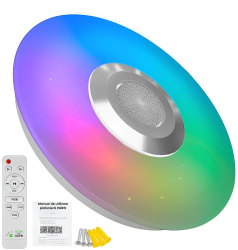 Plafoniera LED RGBW Smart GlowforHome Lampa de tavan cu lumina multicolora reglabila pentru living sau dormitor Difuzor muzica Bluetooth 