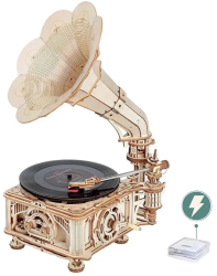 Puzzle 3D Gramofon clasic electric lemn 424 piese Rokr 
