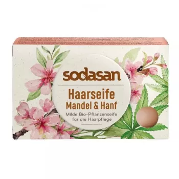 Sampon solid pentru par cu migdale si canepa 100 gr Sodasan 