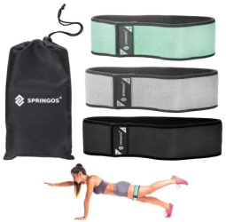 Benzi elastice Hip Band Springos set 3 bucati rezistenta diferita grey/green/black 