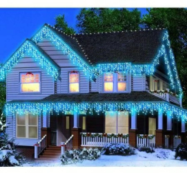 Instalatie luminoasa de craciun 500 leduri 23 m exterior/interior tip perdea de turturi albastru resigilat 