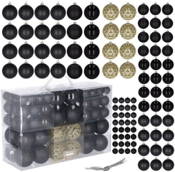 Set 100 globuri de Craciun diverse forme si marimi negru 