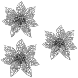 Set 3 ornamente brad Craciun Steaua Bethleemului argintiu 10x10 cm 
