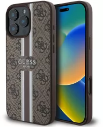 Husa pentru iPhone 16 Pro Max - Guess Hardcase 4G Printed Stripes MagSafe GUHMP16XP4RPSW - Brown 