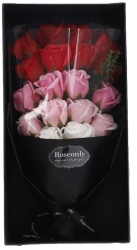 Buchet de flori parfumate din sapun intr-o cutie decorativa 18 trandafiri Gonga® Roz 