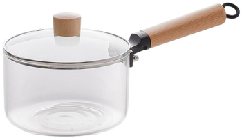 Cratita din sticla borosilicata cu capac maner din lemn capacitate 1.8l diametru 15 cm inaltime 14 cm 