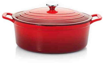 Oala ovala fonta emailata capacitate 4.5 l greutate 6 kg dimensiune 30x23 cm interior antiaderent 