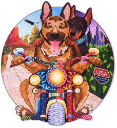 Puzzle Biker Dogs 256 piese 7 cristale Swarovski lemn 