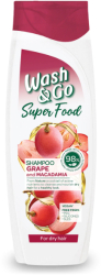 Sampon pentru par uscat Wash&Go Super Food cu strugure si macadamia 400 ml 