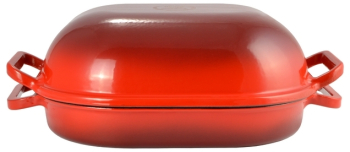 Tava cuptor dubla din fonta emailata capacitate 4l si 2.5 l greutate 7.5 kg interior antiaderent dimensiune 25x33 cm 