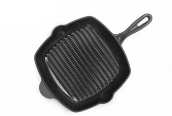 Tigaie grill din fonta emailata suprafata gatire 27x27 cm greutate 3 kg adancime 4.5 cm interior antiaderent 
