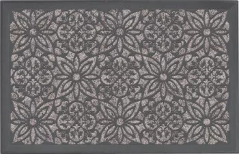 Covor intrare antiderapant dreptunghiular floral gri cauciuc + polipropilena 40x60cm Zerbino Armony Gemitex