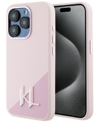 Husa pentru iPhone 15 Pro Max - Karl Lagerfeld Silicone MagSafe KLHMP15XSCMKMPCP - Pink Shadow Metal Initial 