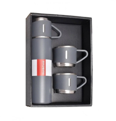 Set termos cu 3 cani din otel inoxidabil 0.5L mentinere a bauturilor calde 6 ore si reci 12 ore Gonga® Gri 