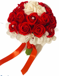 Buchet de Flori Eventissimi - 29 Trandafiri si 6 hortensii Rosu Alb 