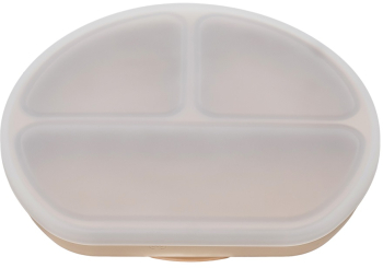 Farfurie din silicon cu ventuza si capac AppeKids Bubble Beige 