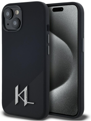 Husa pentru iPhone 15 - Karl Lagerfeld Silicone MagSafe KLHMP15SSCMKMPCK - Shadow Metal Initial 