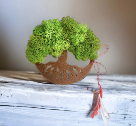 Magnet de frigider pomul vietii cu licheni Verde deschis Bronz