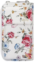 Portofel si port telefon din piele naturala 8971 07 Alb cu imprimeu floral