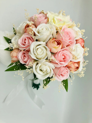 Buchet mare personalizabil cu trandafiri bujori si flante naturale uscate Alb Roz 