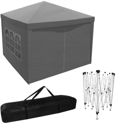 Cort Pavilion Pliabil Automat tip Pop-Up 3x3 m Gri cu Pereti Laterali si Ferestre pentru Petrecere Evenimente Curte sau Gradina 