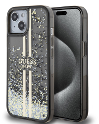 Husa pentru iPhone 15 - Guess Liquid Glitter Gold Stripes GUHCP15SLFCSEGK - Black 
