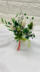 Marturie Martisor tip magnet de frigider cu plante naturale uscate - Verde Alb 
