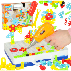 Set de construit puzzle educational cu blocuri surubelnita suruburi colorate si cutie de depozitare 237 piese 