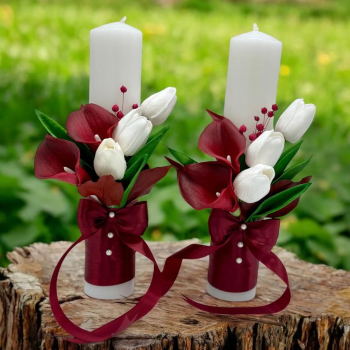 Set de lumanari din parafina pentru nunta cu cale lalele real touch si plante naturale uscate 