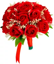 Buchet mediu personalizabil cu trandafiri si floarea miresei Rosu 