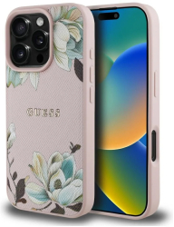 Husa pentru iPhone 16 Pro - Guess Grained Flowers MagSafe GUHMP16LPGNMPLMP - Pink 