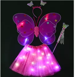 Costum Fluturas cu Aripi Modelabile Luminoase pentru Copii Flippy Fusta din Tul cu Lumini Bagheta si Bentita 4 piese Pentru Halloween 