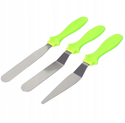 Set 3 spatule pentru decorat prajituri inox manere antiderapante Gonga® Verde 