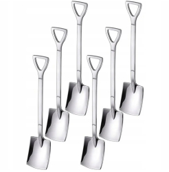 Set 6 lingurite pentru cafea si desert din otel inoxidabil forma de lopata patrata 15 cm Gonga® Argintiu