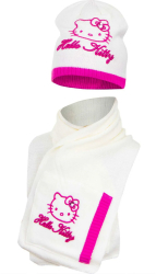 Set caciula si fular Hello Kitty Alb 54 cm Alb 54 cm 